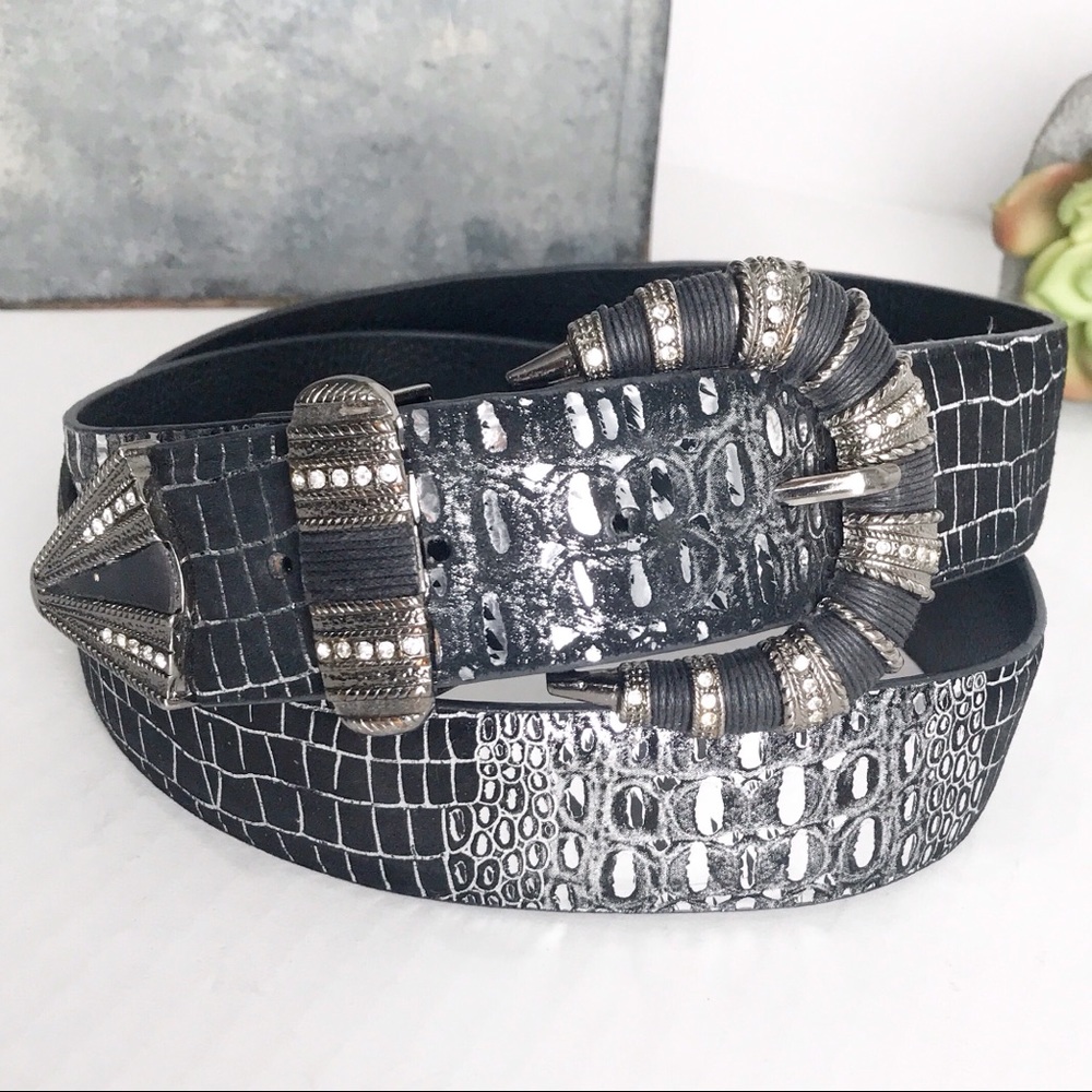 COPY - Chico’s Black Sude Metallic Croc Rhineston…